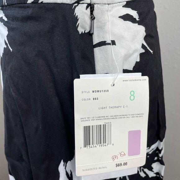 NWT Liz Claiborne Black and White Floral Midi Skirt Size 8 - Picture 5 of 7